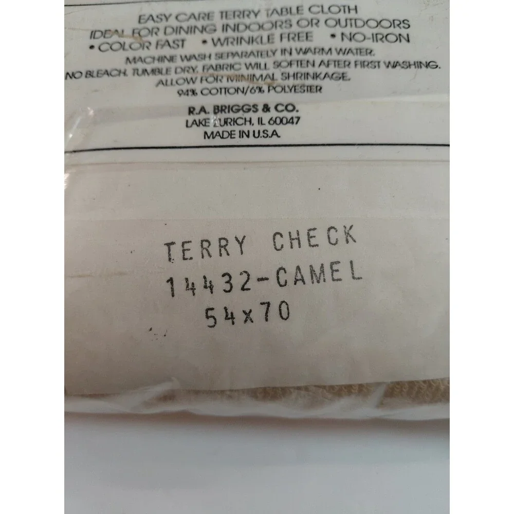 R.A. Briggs & Co. Classic Terry Tablecloth 54x70 Oblong Camel Check Cotton Blend